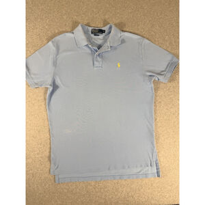 Ralph Lauren Polo Shirt Mens Medium Blue Short Sleeve Embroidered Yellow Pony